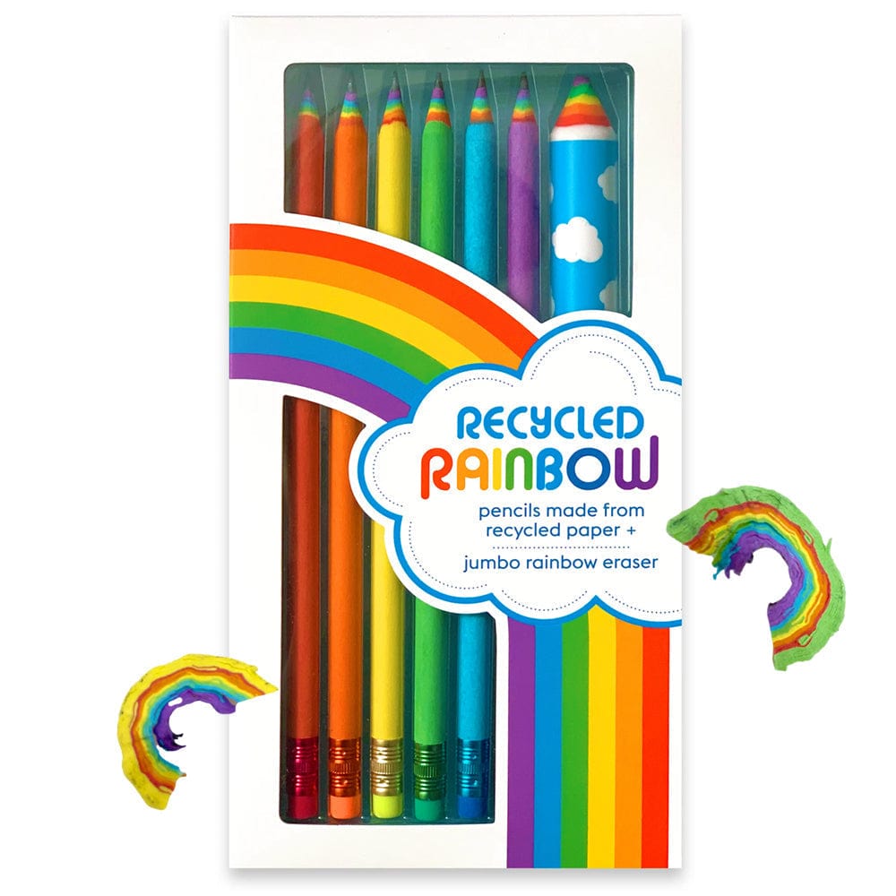 Recycled Rainbow Pencil + Eraser Set - Unique Gift by Snifty