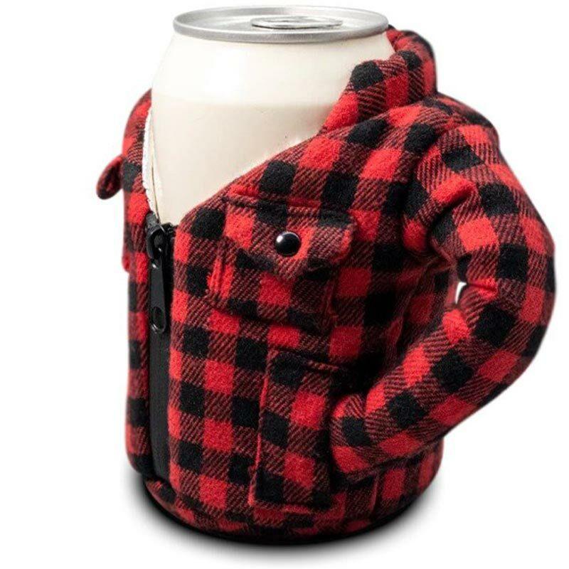 Buffalo Plaid Flannel Jacket Beverage Koozie by Puffin