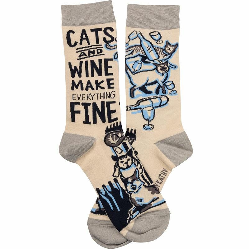 Cats And Wine Make Everything Fine Socks - Primitives by Kathy