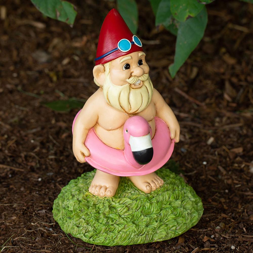 Cheeky Garden Gnome in Pink Flamingo Pool Float - Kwirkworks