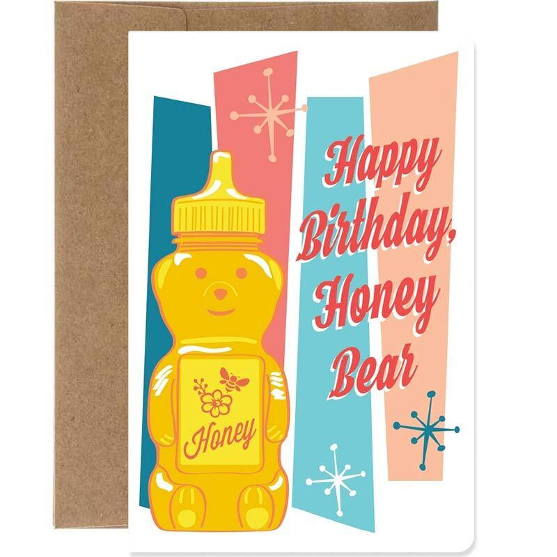 Happy Birthday Honey Bear Retro Greeting Card - Tree Free Greetings