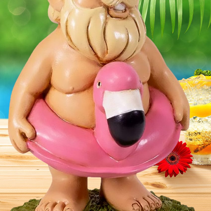 Cheeky Garden Gnome in Pink Flamingo Pool Float - Kwirkworks