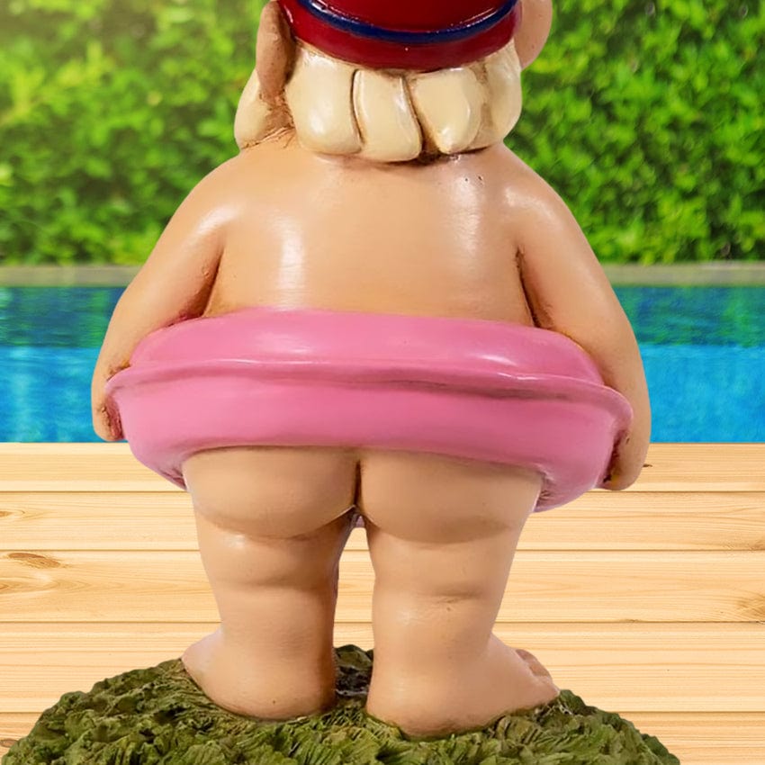 Cheeky Garden Gnome in Pink Flamingo Pool Float - Kwirkworks