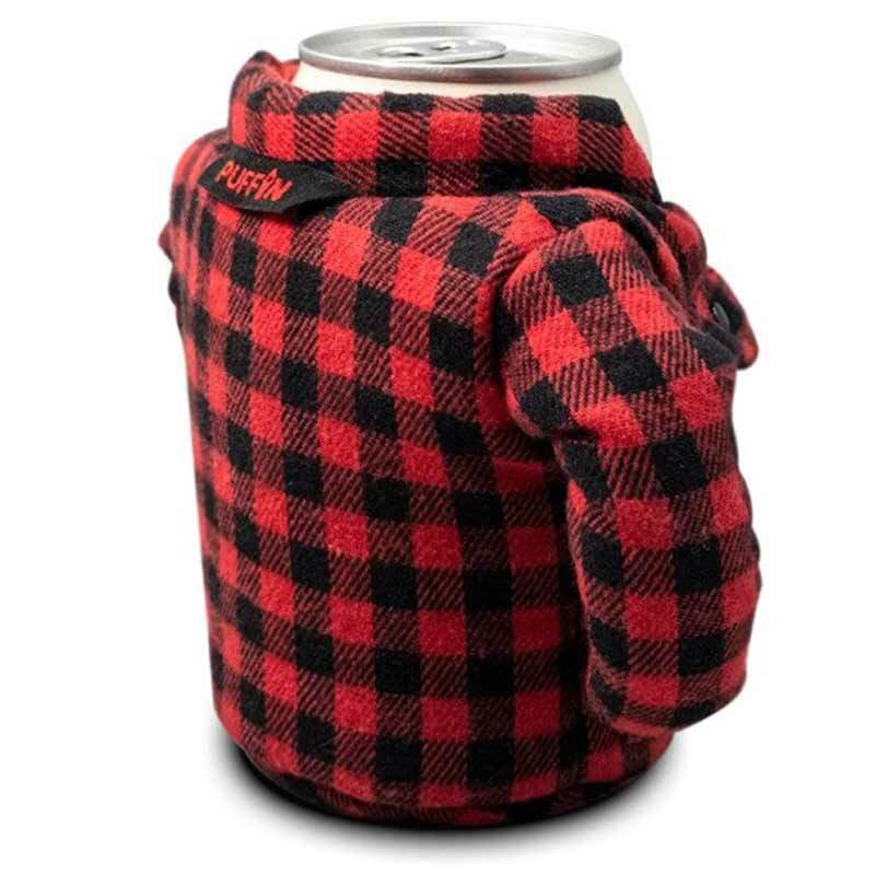 Buffalo Plaid Flannel Jacket Beverage Koozie - Puffin - Perpetual Kid