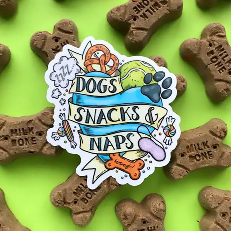 Dogs, Snacks + Naps Sticker - Unique Gift by Praxis Design Studio