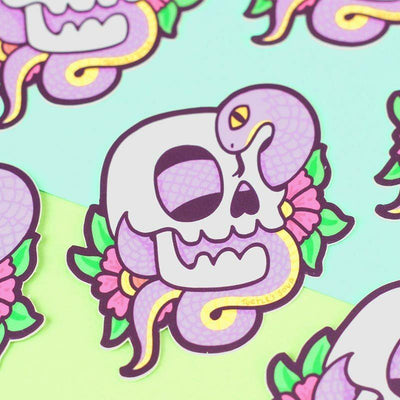 Flowery Snake Skull Sticker - Unique Gift by Turtle's Soup