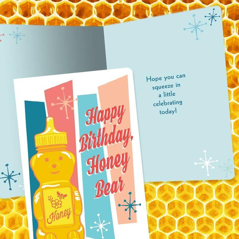 Happy Birthday Honey Bear Retro Greeting Card - Unique Gift by Tree Free Greetings