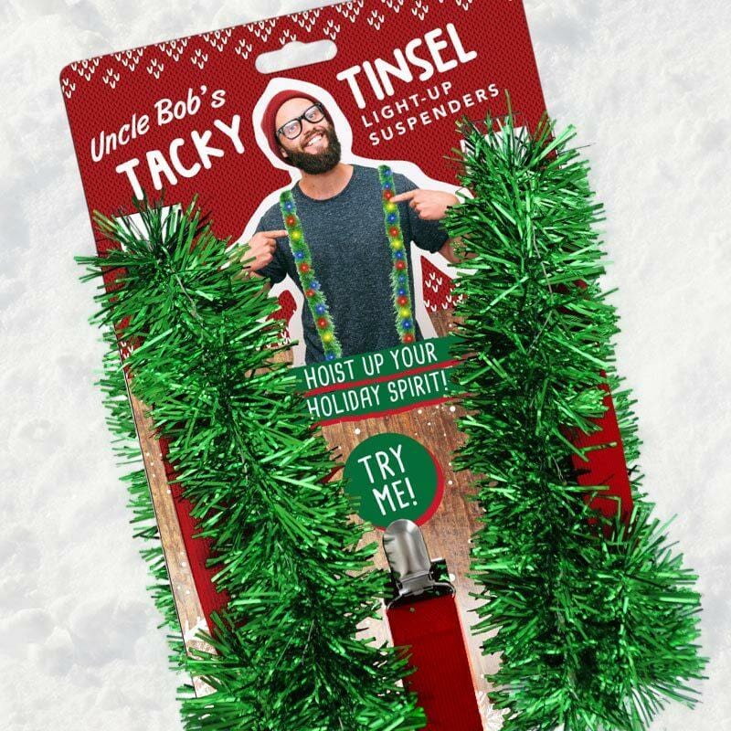 Tacky Christmas Tinsel Light-Up Suspenders - Unique Gift by Exclusive